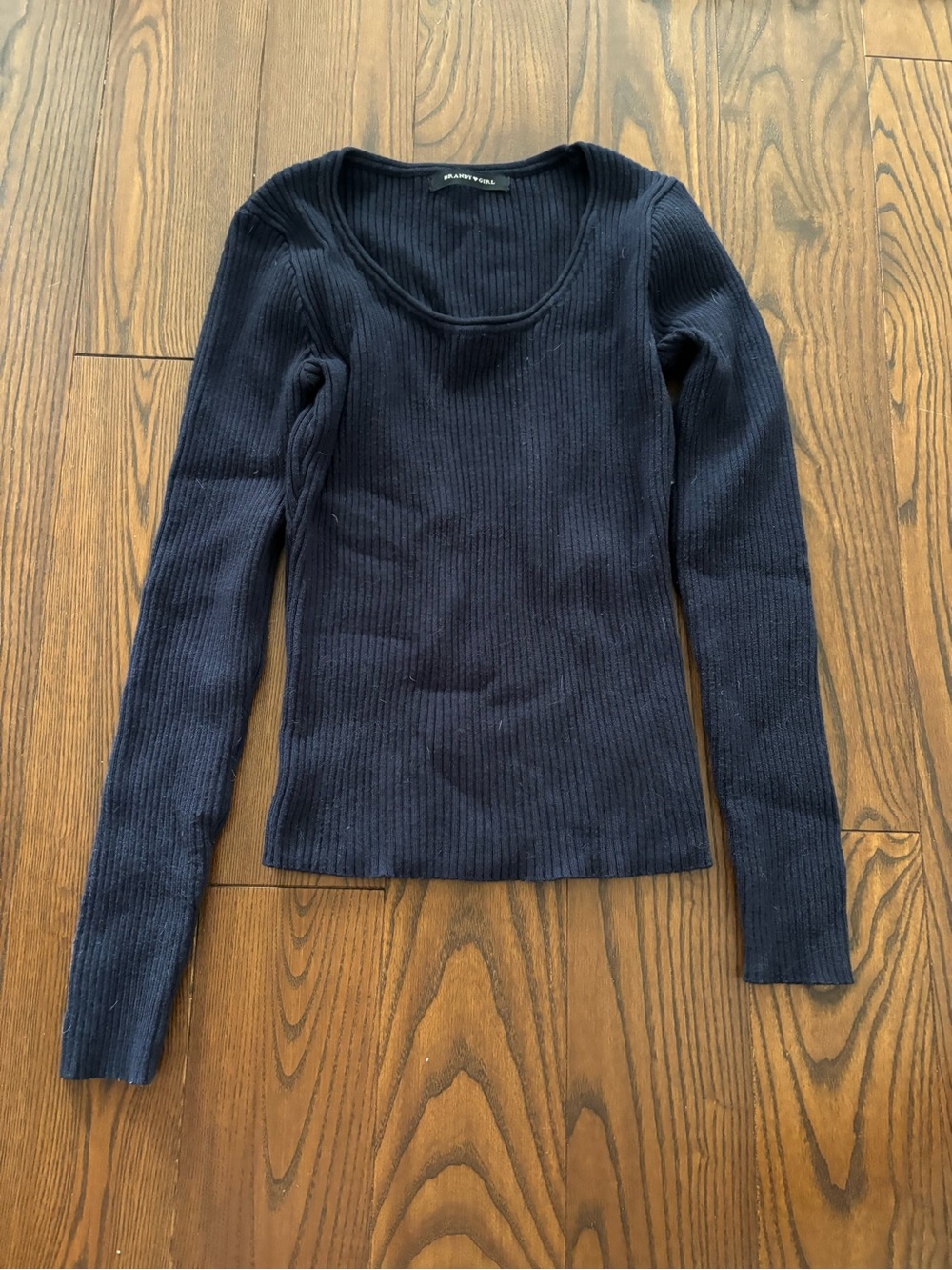 Ribbed Long Sleeve Scoop Neck Sweater - Navy